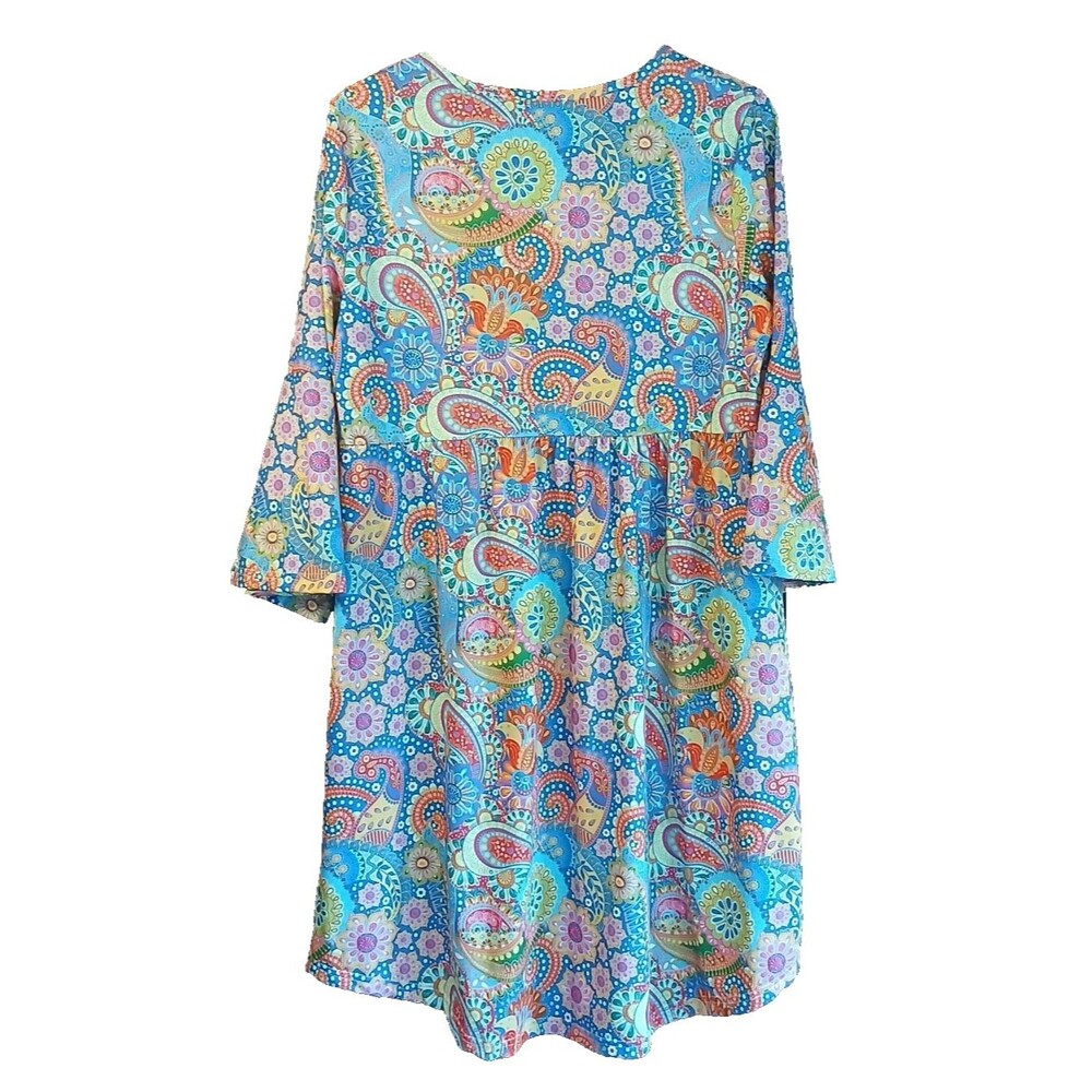 IZURIA Paisley Floral Bell Sleeve Empire Waist Dress XL Hippie Boho 60s Artsy - Picture 2 of 6